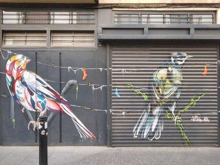 Mural "Pájaros Calle Santa Ana" de Kike AR García